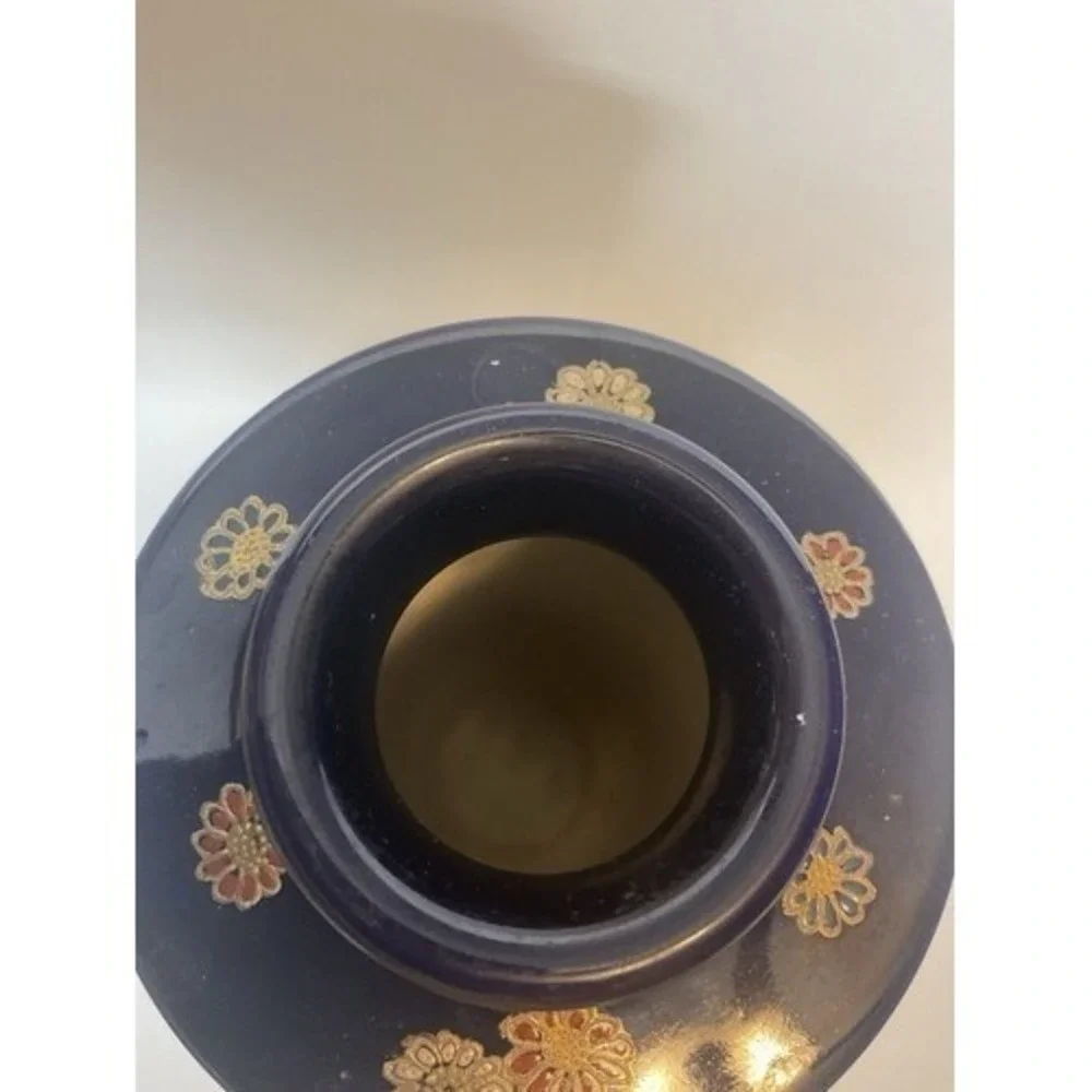 Cobalt Blue/Gold Hand Painted Geisha Satsuma Antique Style Japanese Vase 10